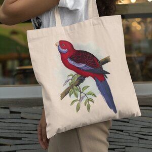Crimson Rosella Vintage Parrot Print Graphic Canvas Tote Bag